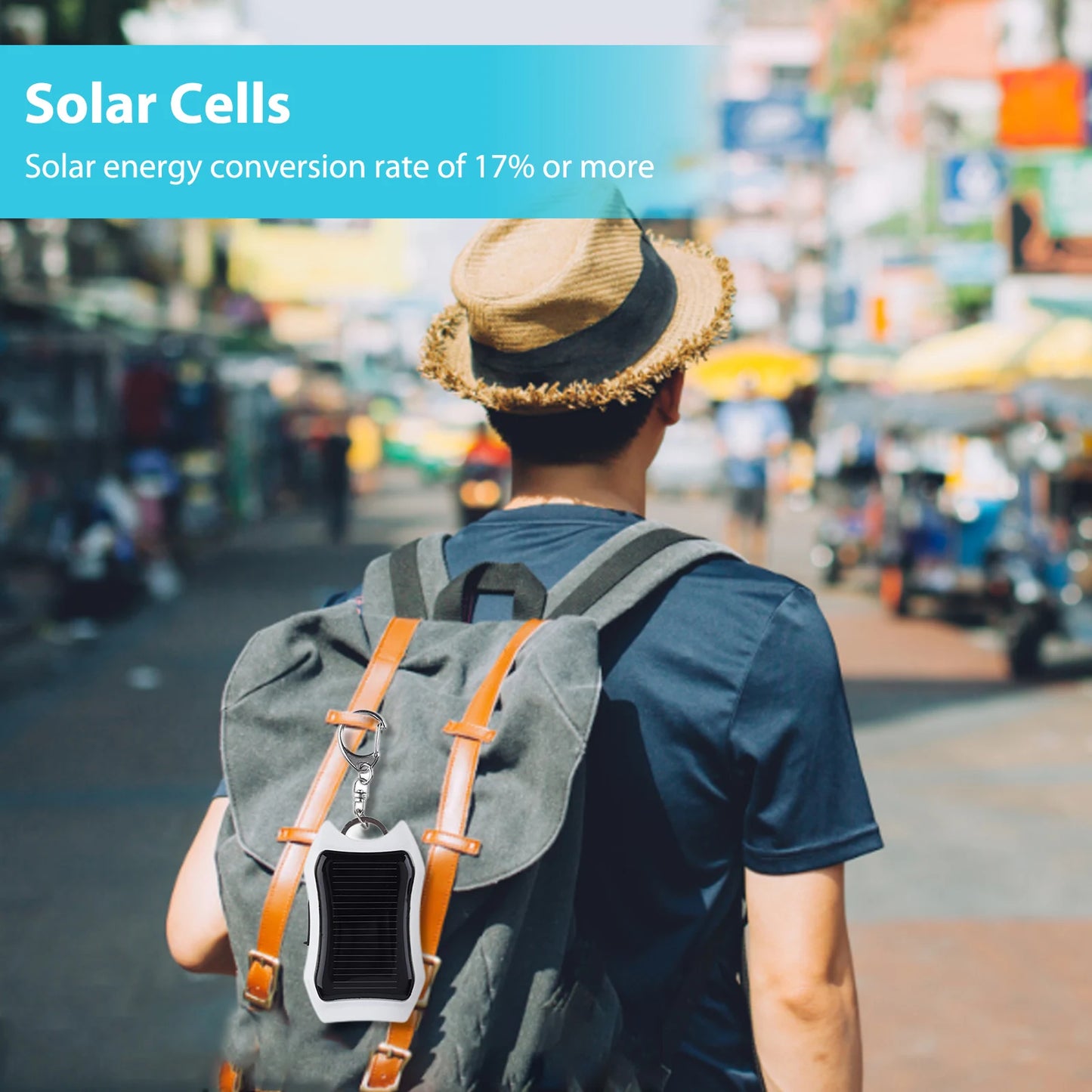 Keychain Power Bank USB External Solar 950mAH Cell Phone Backup Power Bank with 3 LED Light Charging Equipment for Hiking Travel