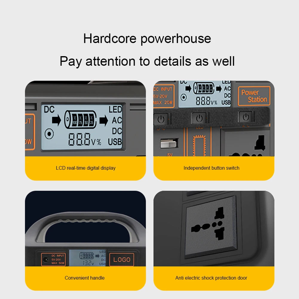 100W Portable Solar Power Station 110V/220V Outdoor Camping Power Bank LED Display Portable Outdoor Generator Battery Power Bank