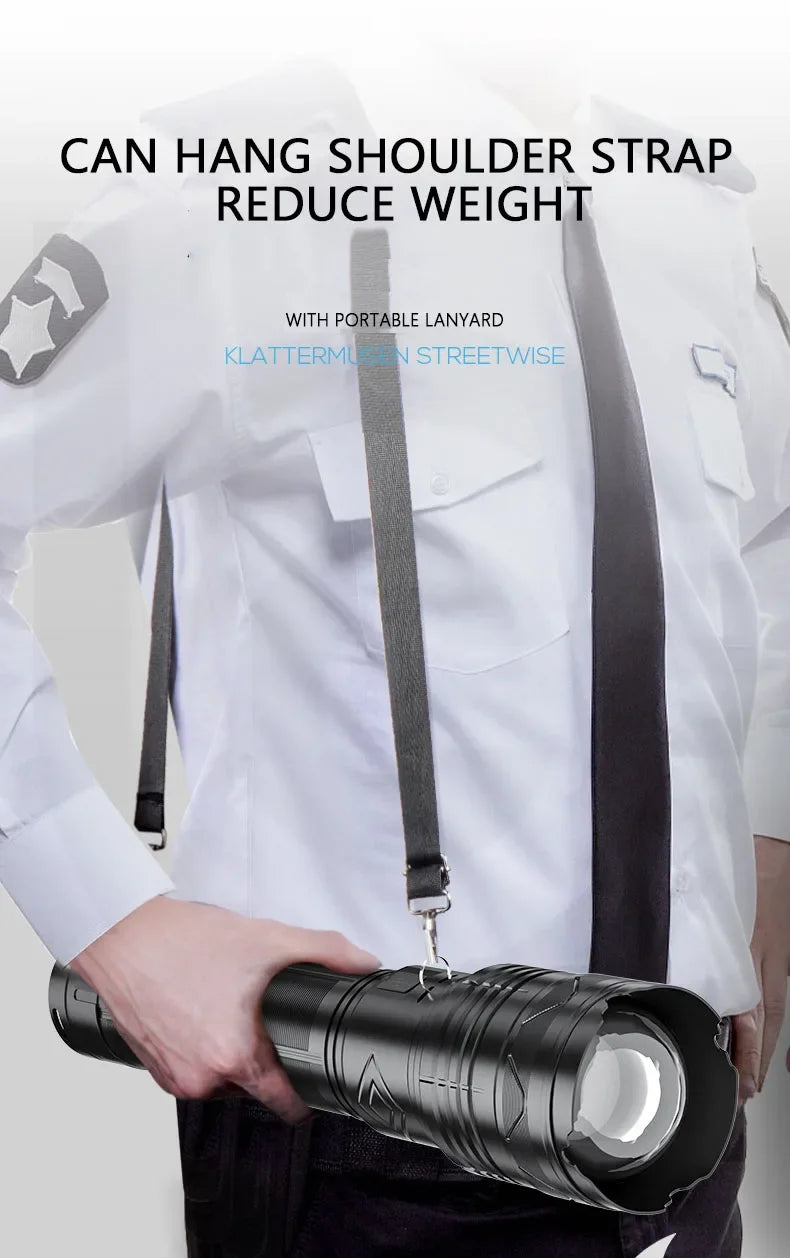 Powerful LED Flashlight Super Bright Spotlight Long Range Zoomable Emergency Torch Outdoor Tactical Lamp lantern Power Display