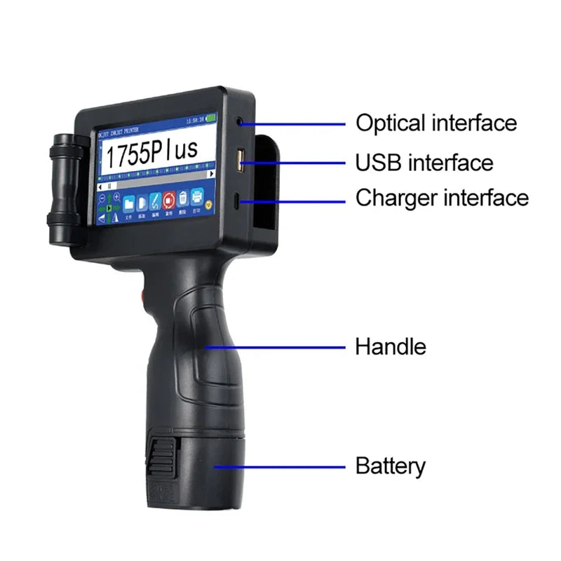 Portable Handheld Inkjet Printer 12.7mm Label QR Bar Batch Code Date Number Logo Expiry Date Coding Machine 28 Languages