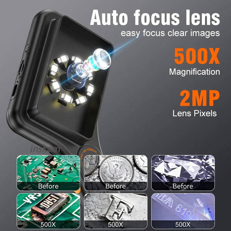 Digital Microscope Handheld 3.0 inch IPS Color Screen Autofocus 2MP Coin Video Microscopes 500x Magnification for Jewelry Watch