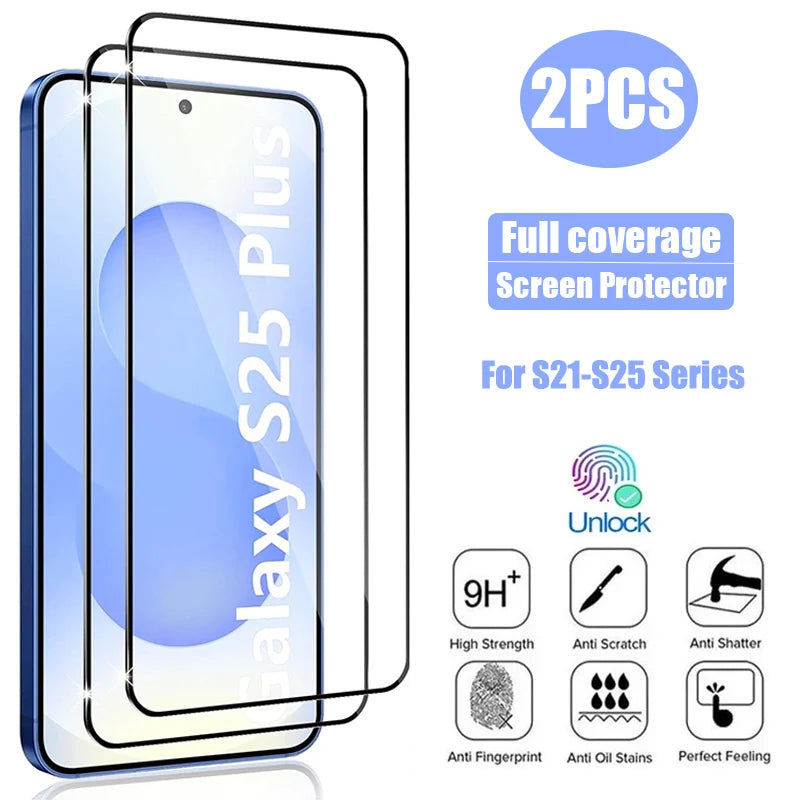 2PCS Fingerprint Unlock Tempered Glass For Samsung Galaxy S25 S24 Ultra S23 S22 Plus S21FE S23Fe S24Fe Screen Protector Glass
