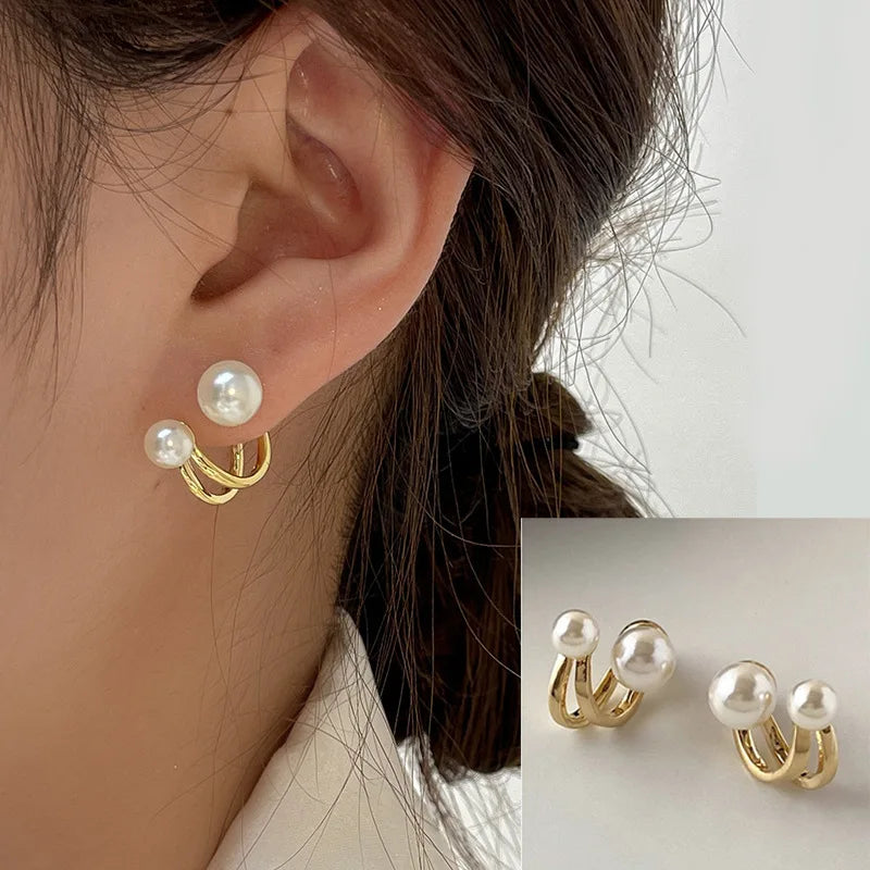 2024 New Retro Light Luxury Pearl Stud Earrings Korean Simple Jewelry Christmas Party Girl's Temperament Accessories for Woman