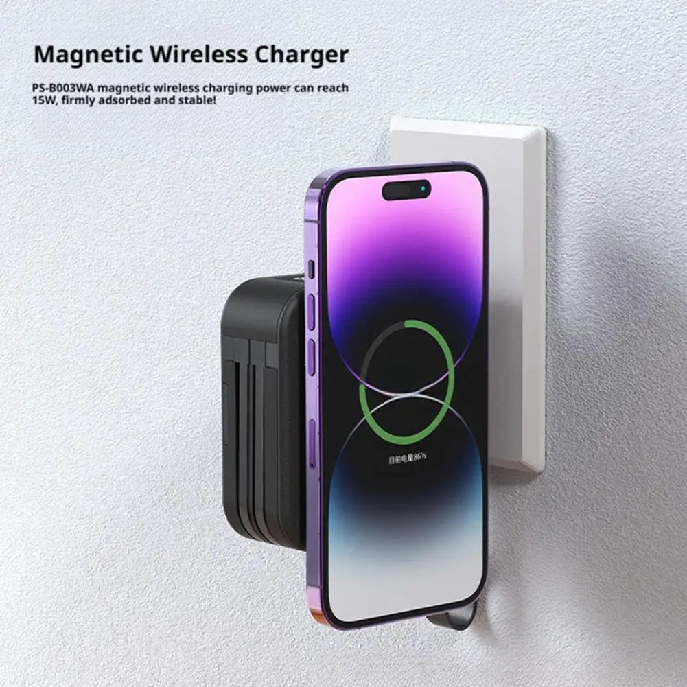 10000mAh Magnetic Wireless Power Bank 22.5W Fast Charging AC Wall Plug 5 in 1 Portable Charger Multifunctional Phone Stand