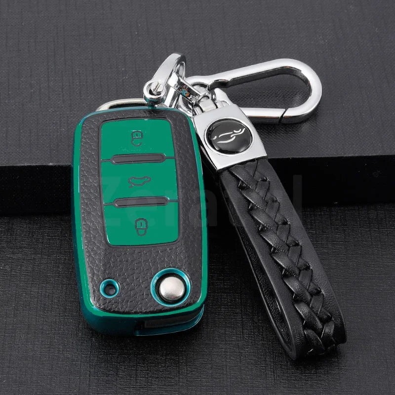 TPU Leather Car Key Cover Case Procted For VW Golf Bora Jetta POLO Passat Skoda Superb Octavia Fabia SEAT Ibiza Leon 2/3 Buttons