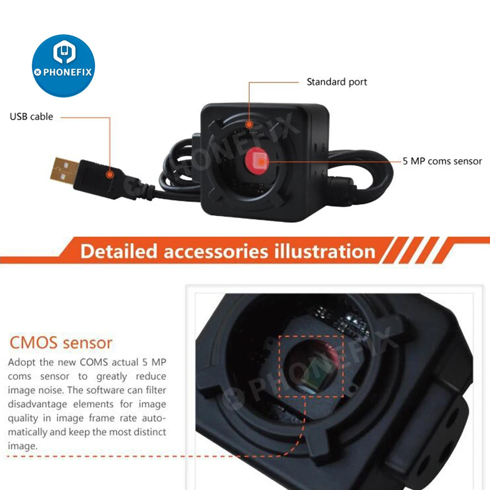 5MP CMOS USB Microscope Industrial Digital Camera 0.5X Eyepiece C-Mount 23.2mm Adapter with 30/30.5mm Ring For Image Capture