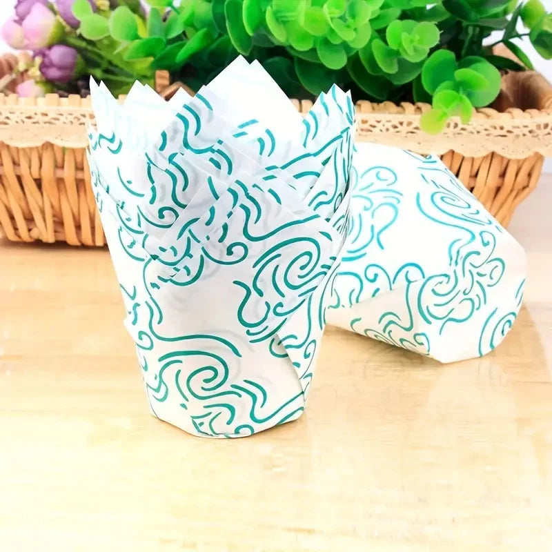 40/100/200Pcs Tulip Cupcake Liners, Muffin Cupcake Paper Wrappers with Gold Print, Baking Cup Holder for Wedding, Birthday