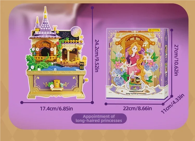 Fairytale Music Box Treasure Chest Fairy Tale Scene Model Bricks Set With Mini Figure Doll Desktop Deco Kids DIY Toys Girl Gifts