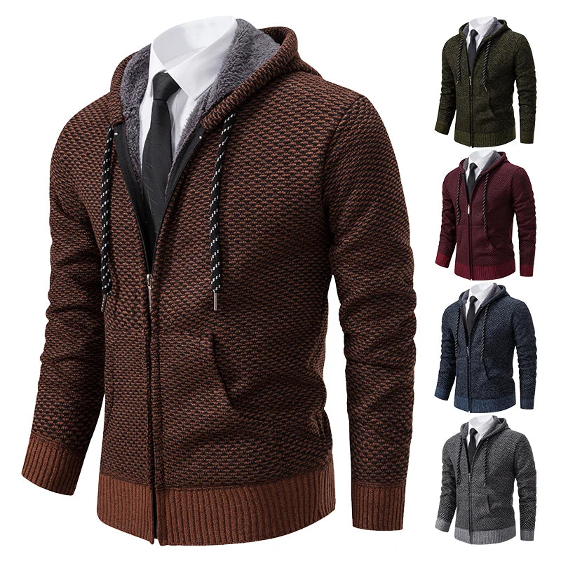 Men's trend in autumn and winter 2023 new plus velvet padded knit cardigan sweater coat