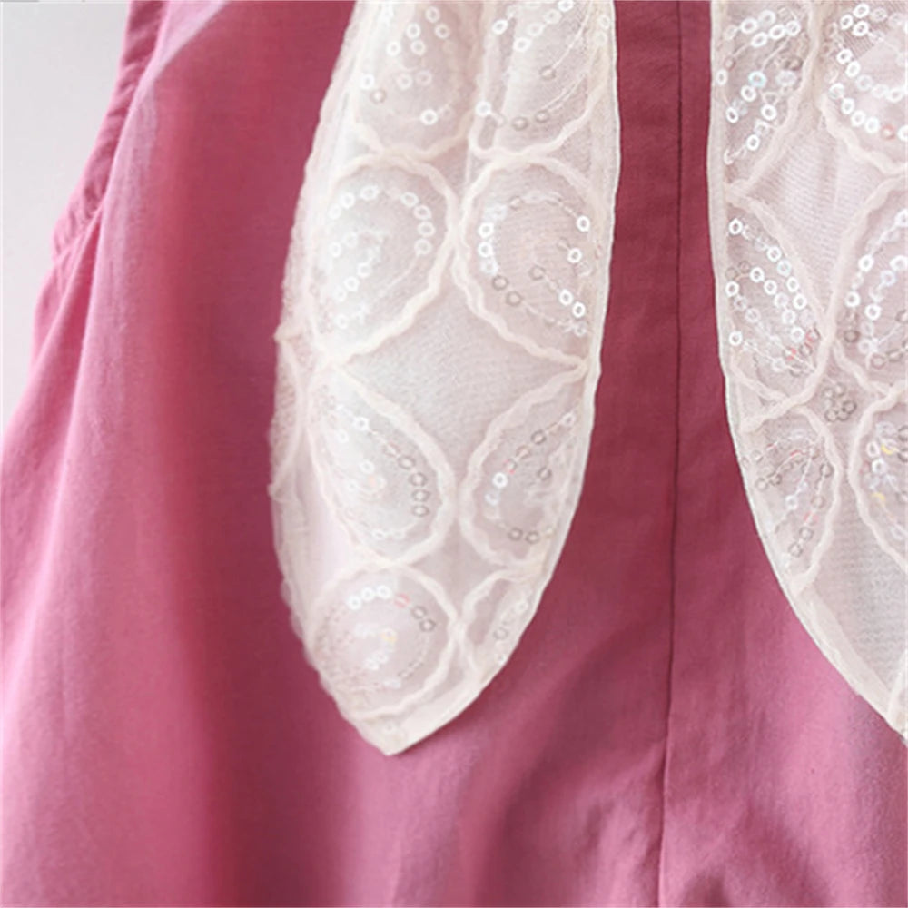 New Girls' Dress Summer Baby Girl Back Sequin Rabbit Ear Tail Solid Color Sleeveless Princess Dress