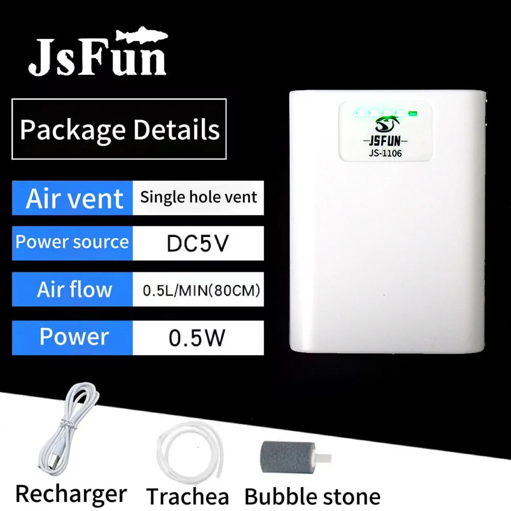 JSFUN Oxygenated Fish Tank Pump USB Rechargeable Air Bubbler Aerator Ultra Quiet Oxygen Pump Portable for Outdoor Fishing