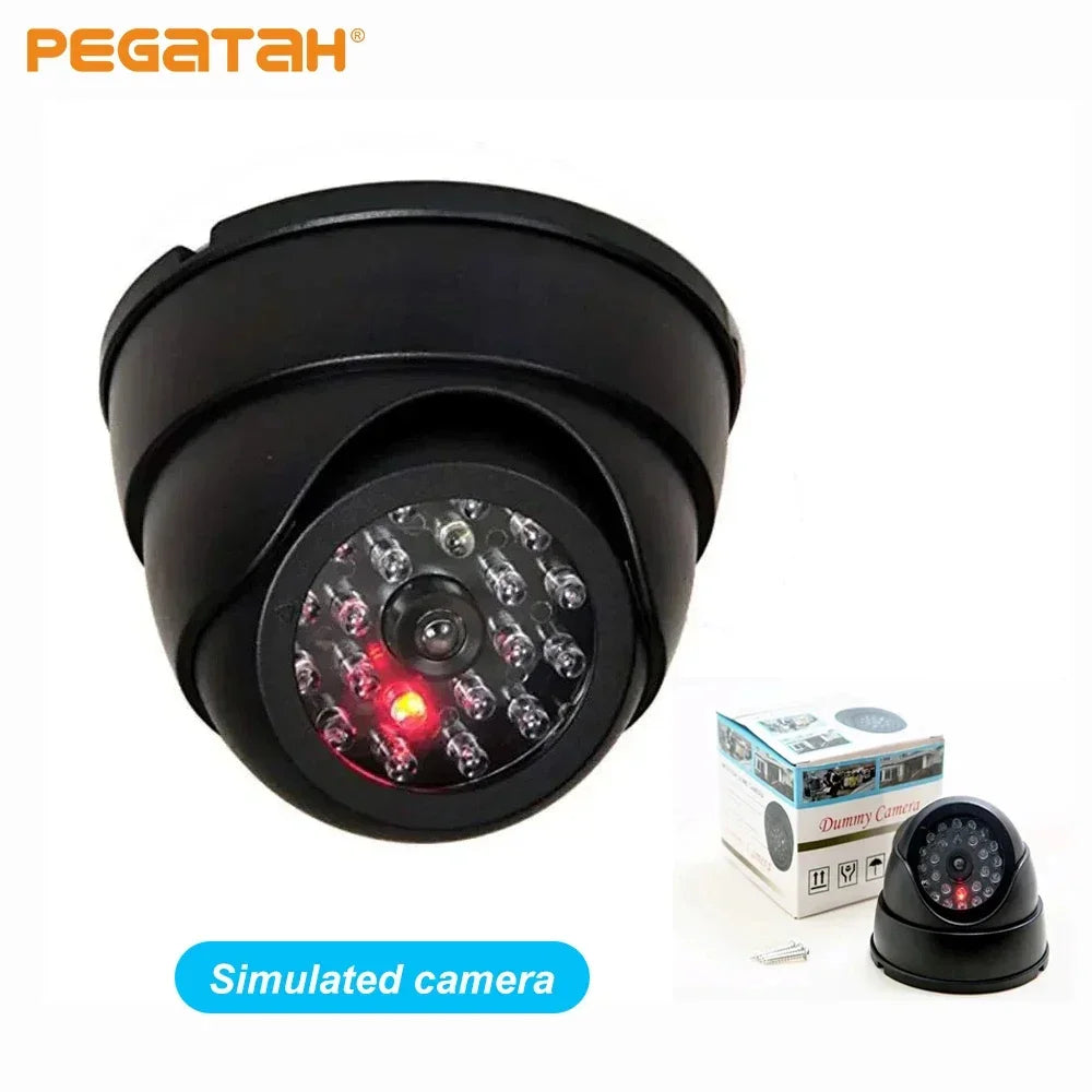Dummy Fake Camera  with LED Red Light Dome Home Security Surveillance Cameras Simulation Burglar Alarm with Blinking Red LED Cam