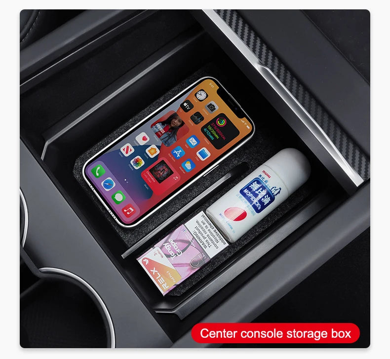 For Tesla Model 3 Highland 2024 Storage Box Flocking New Model 3+ Center Console Armrest Storage Box Stowing Tidying Cup Holder