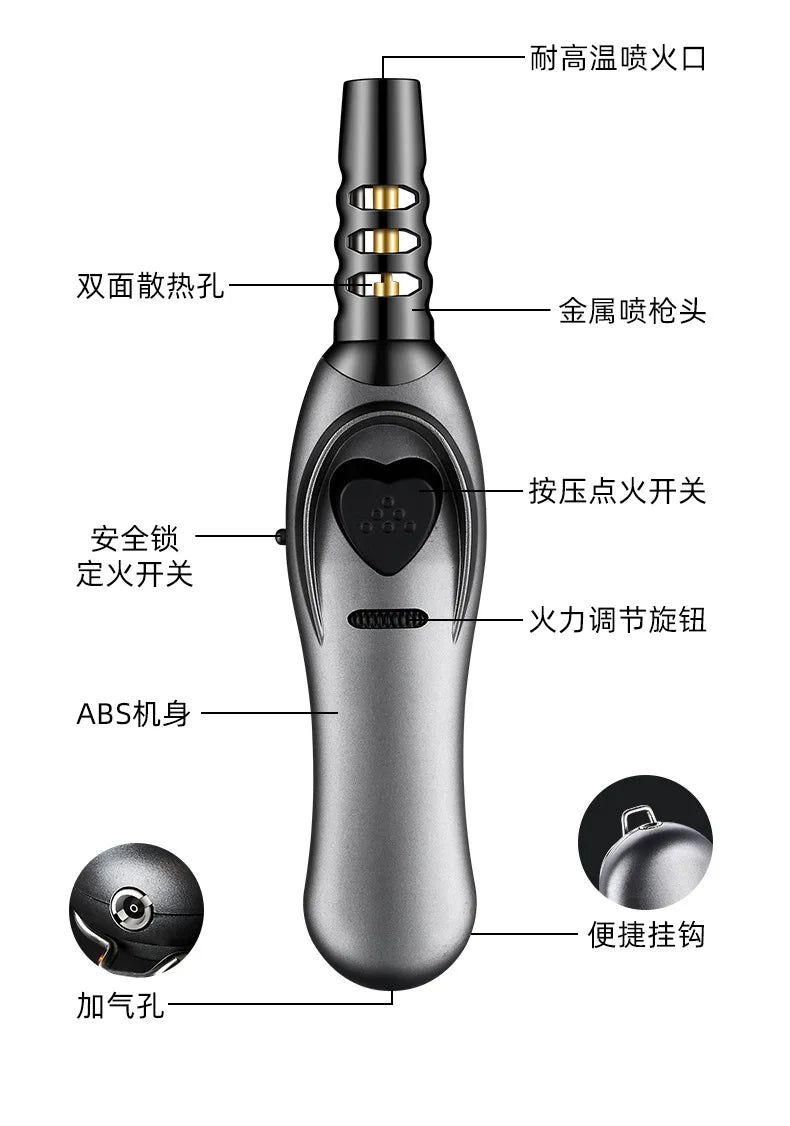 Triple Burner High Power Spray Gun Lighter Windproof Flame Refillable Butane Gas Moxibustion Cigar Outdoor BBQ Kitchen Igniter
