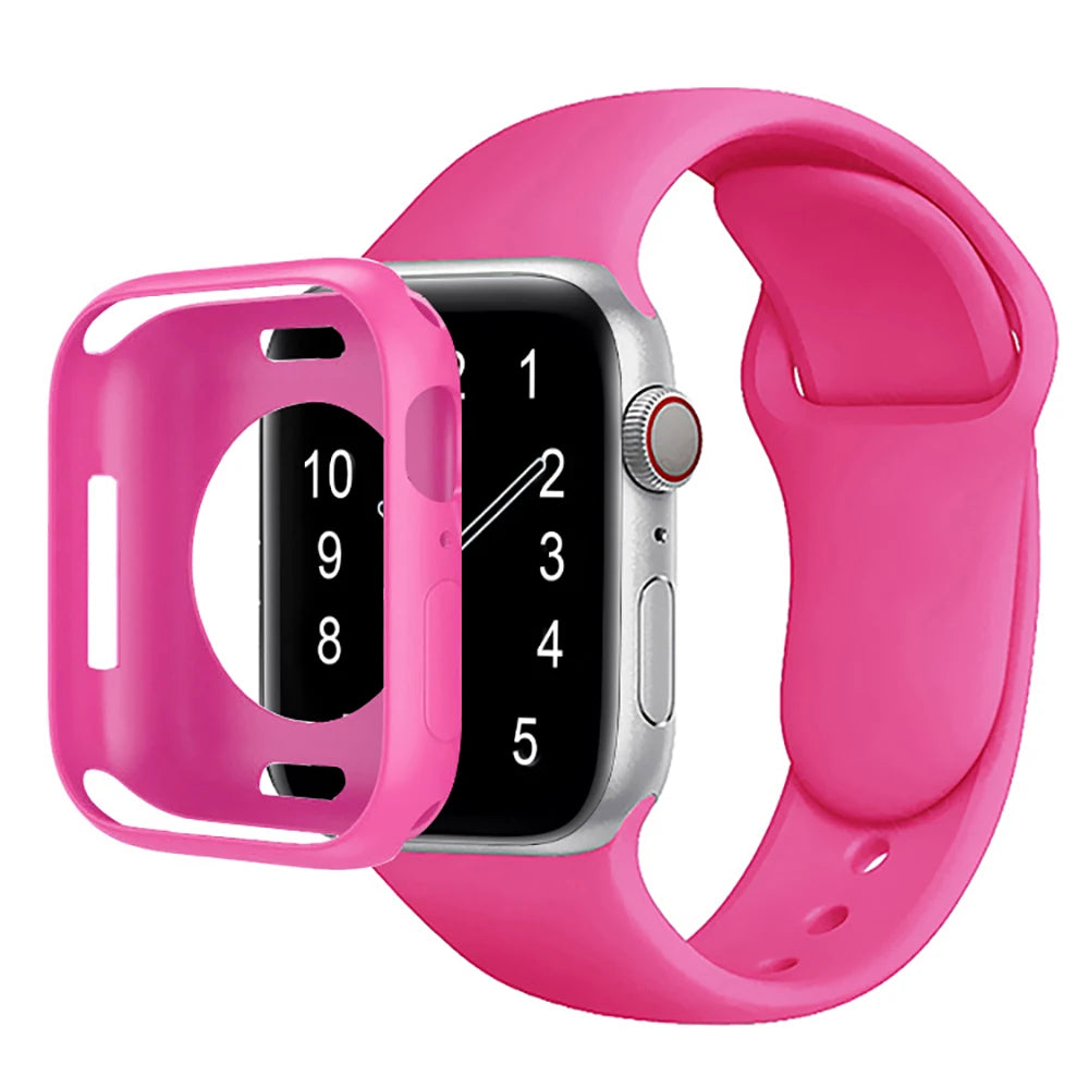 Candy Soft Silicone Bend+Case for Apple Watch Cover 9 8 7 6 Se 5 45mm 42mm 38 Protection Iwatch Serie 44mm 40mm 41mm Strap+case