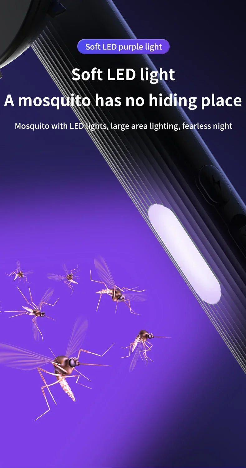 Foldable Electric Mosquito Killer Fly Swatter Trap USB Rechargeable Mosquito Racket Insect Killer with UV Light Bug Zapper 3000