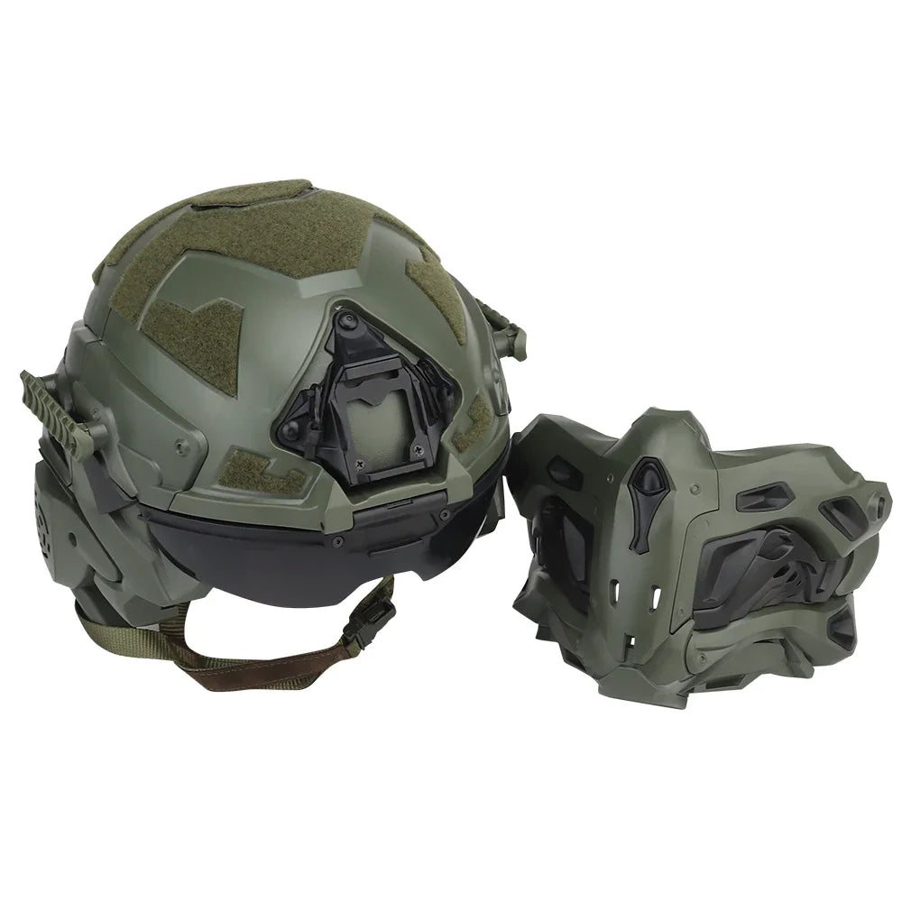 Tactical Helmet Built-in Communication Headset Anti-fog Fan Replaceable Lens W Assault Protective