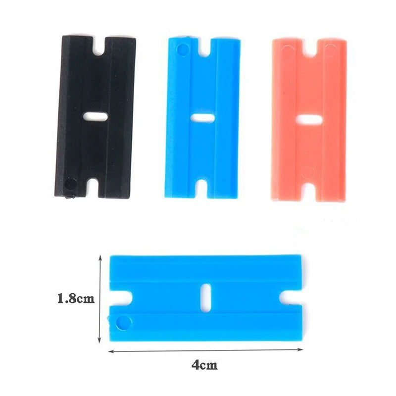 ALIWRAP 100pcs Spare Double Edged Plastic Razor Blades For Scraper Car Wrap Stickers Labels Glue Remover Window Glass Cleaning