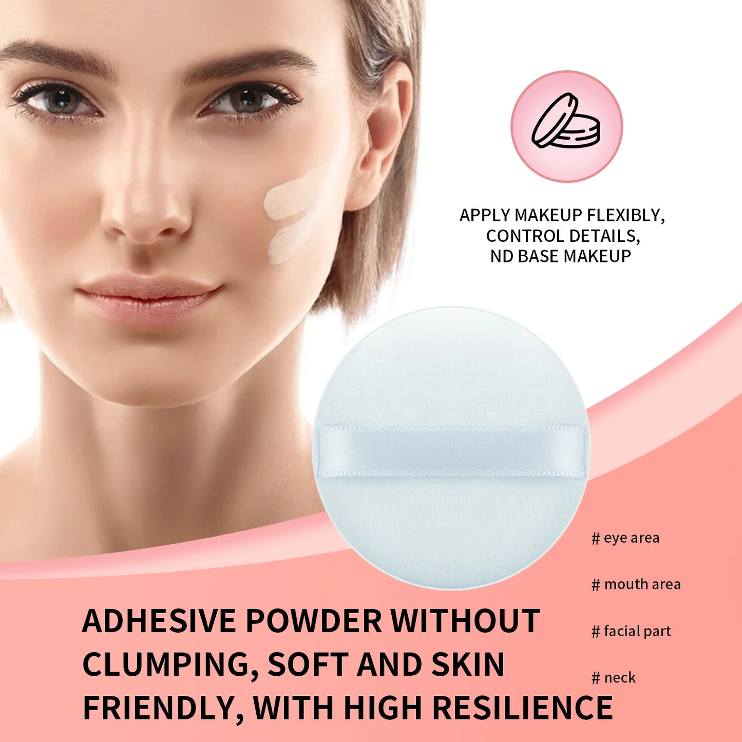 Powder Puff, 5pcs/box soft round sponge powder puff double-side skin-friendly velvet makeup powder puff tape case