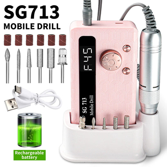 45000RPM Electric Nail Drill Rechargeable Nail Polisher with Nail Drill Kit for Gel Nail Polishing Nail Salon Tool