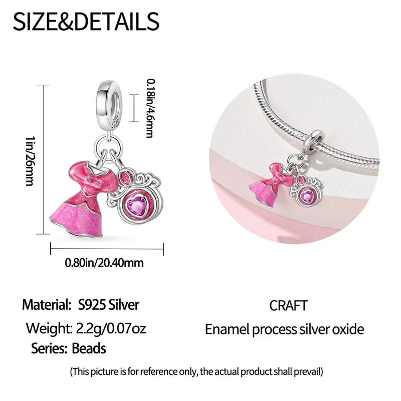 925 Sterling Silver Princess Powder Series Exquisite Daily Bow Sweet Charms Beads Fit Pan Original Bracelets DIY Jewelry