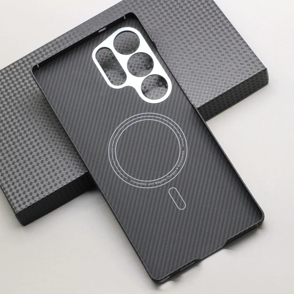 HANWOR Magnetic Carbon Fiber Phone Case for Samsung Galaxy S25 Ultra 600D Aramid Fiber Magnetic Cover S25 Ultra Magsafe Case