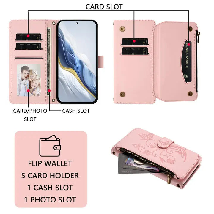 For Tecno Camon 50 Pro 2026 Edmboss Floral Zipper Leather Wallet Case for Tecno Camon 40 Premier Case Camon 50 40 Pro Funda