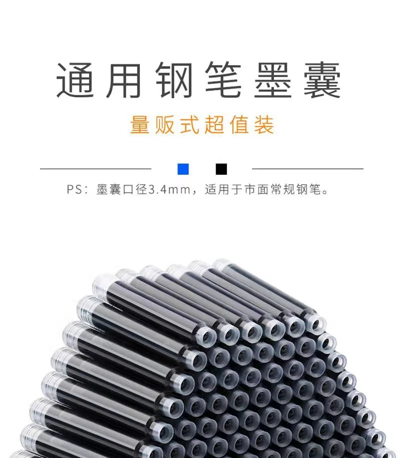 50pcs Fountain Pen Ink Cartridge Refills Bottle 4 Color Disposable Dia 3.4mm 2.6mm  School Office Stationery Supplies CW-159