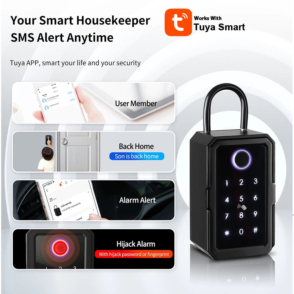Tuya Smart Key Box Fingerprint Safe Storage Lock Key Digital Security Lockbox Combination Code IC Card Unlock Door Airbnb Rental
