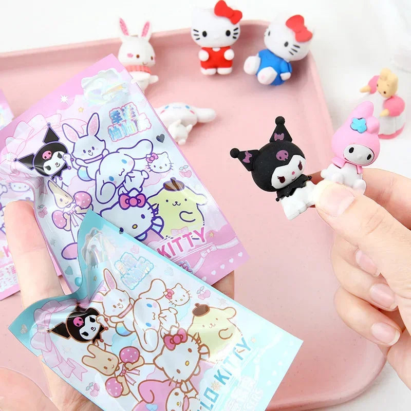 Sanrio Cartoon Eraser Rubber 32pcs Kawaii Students Stationery Kuromi Hello Kitty 3D Eraser Clean Tools School Children Gifts