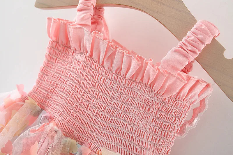 New Baby Girls Birthday Party Evening Dresses Summer Butterfly Wings Children Clothes Sweet Colorful Toddler Kids Costume