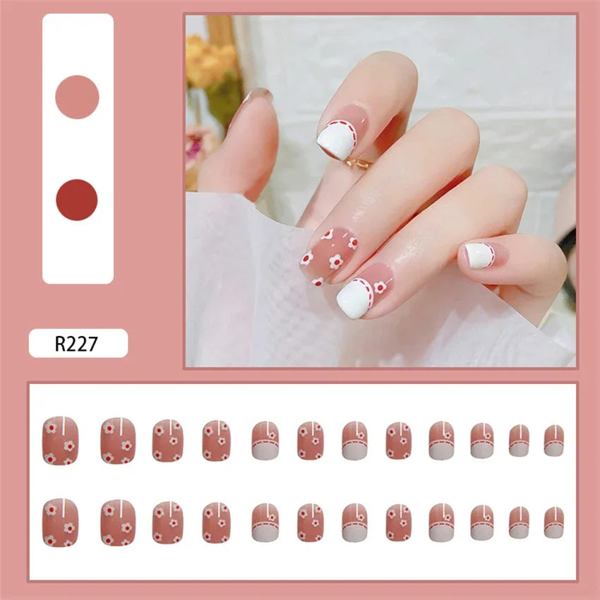 24Pcs/Set Yellow Lemon French Handmade Fake Nails Full Coverage Design Stick Wearing False Nails Artificial Press on Nail Tips