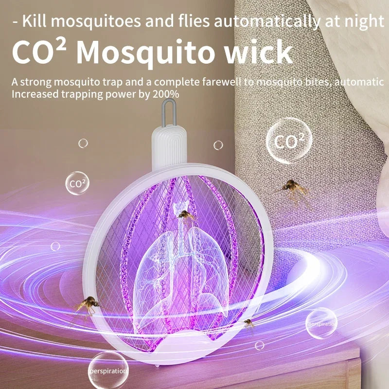 Foldable Electric Mosquito Killer Fly Swatter Trap USB Rechargeable Mosquito Racket Insect Killer with UV Light Bug Zapper 3000