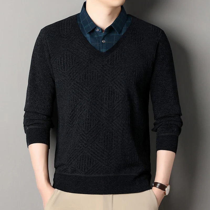 Fashion Thick Fleece Sweater Men's Knitting Pullover Men Winter Autumn Clothing Polo Neck Thickened Warm Pullovers