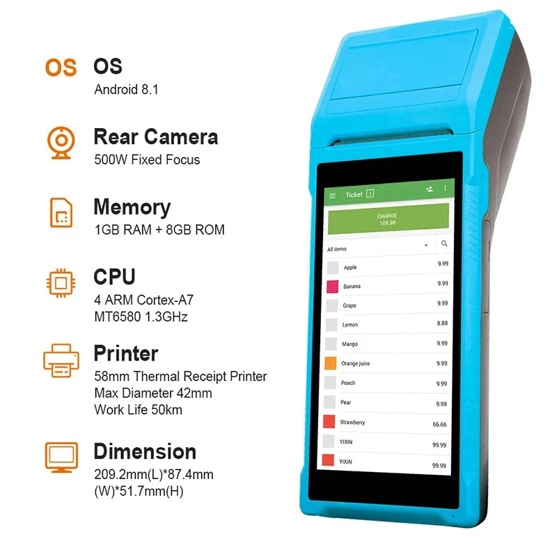 Handheld PDA Q3Pro/Q2Pro/Q1 4G Android 8.1 POS Machines Portable Electronic Ticket Printer 5.5 HD Support WiFi Scan POS System