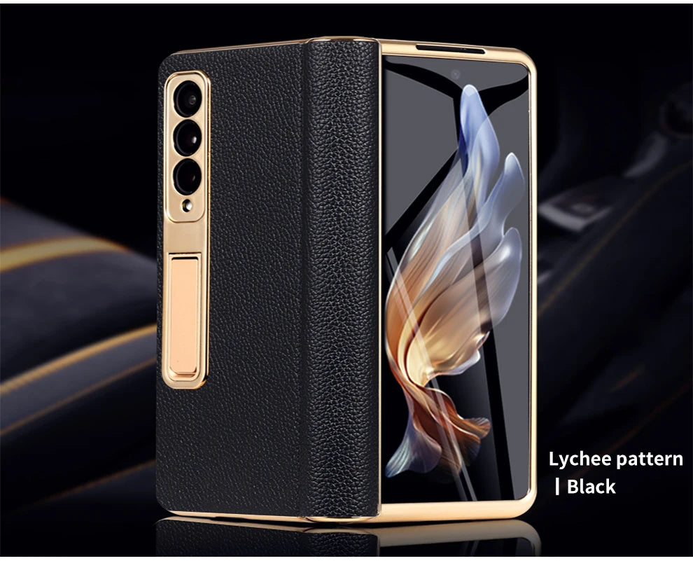 LANGSIDI Brand Luxury Genuine Leather Shockproof Case for Samsung Galaxy Z Fold 3 4 5 6 7 Magnetic Hinge Protective Stand Cover