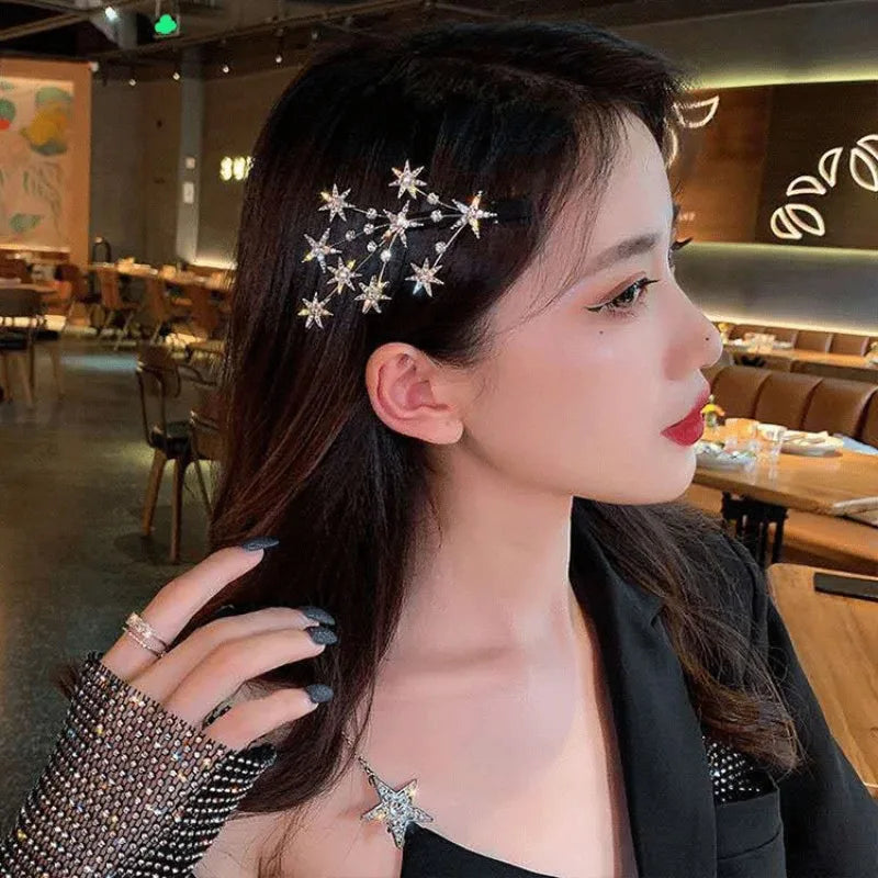 New Women Luxury Elegant Shining Full Stars Silver Gold Hair Clips Sweet Hair Ornament Headband Hairpin Fashion Hair Accessories