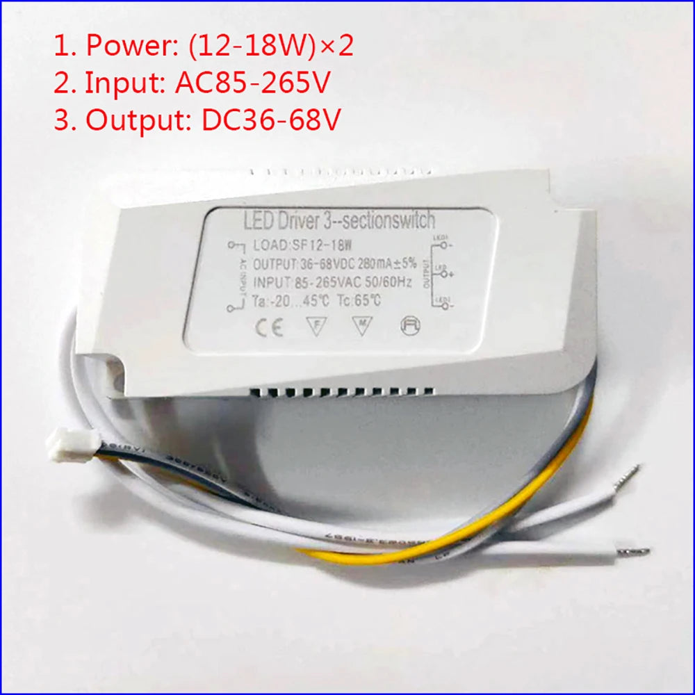 AC Input 85-265V Isolation driver With 3Colors LED transformer (8-12W)×2 (36-50W)X2  for dimmable color-changeable chandelier