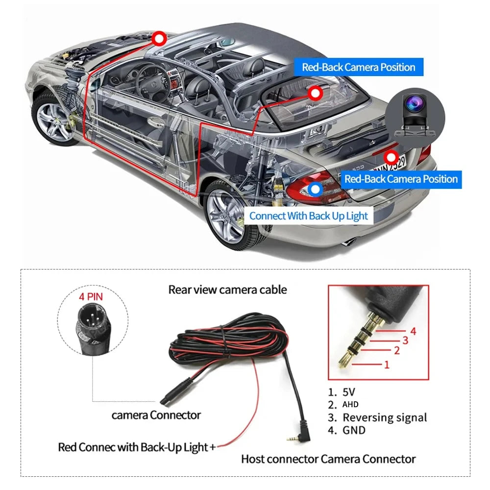 Universal 1080P Rear View Camera AHD 4 Pin 2.5mm Automatic Reversing HD Night Vision IP67 Rearview Mirror Cam Car Backup