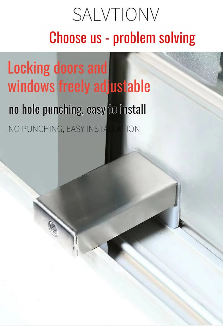 High-Rise Sliding Window Anti-Fall Lock, No-Drill Anti-Theft Safety Buckle, Adjustable Push-Pull Door Limiter, Durable Secure