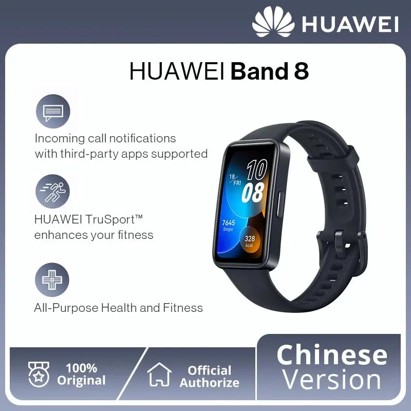 HUAWEI Band 8 Ultra-Thin Design Scientific Sleep Tracking Long Battery Life RHUAWEI TruSeen™5.0 Lasts for Two Days