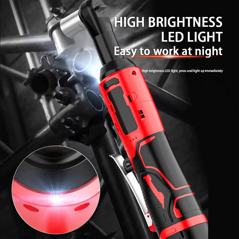 Cordless 90° Electric Ratchet Wrench with Extended Handle Long Reach Electric Ratchet Lithium-Ion Auto Repair Tool Set