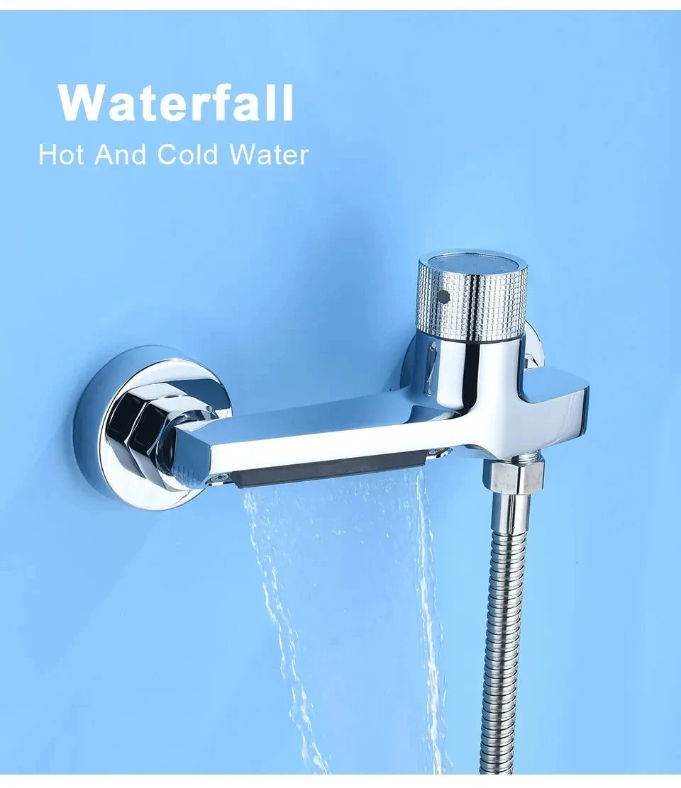 Gray Waterfall Bathtub Faucet With Hand Shower Brass Chrome Wall Mounted Bathroom Shower Mixer Tap Full Shower system Set
