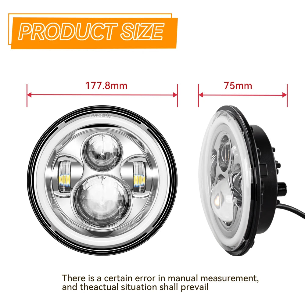 Classic 7 Inch  Motorcycle Led Headlight For Harley Yamha Honda 7" Headlight  Motorcycle LED lamp Cafe Racer DRL H4 Headlamp