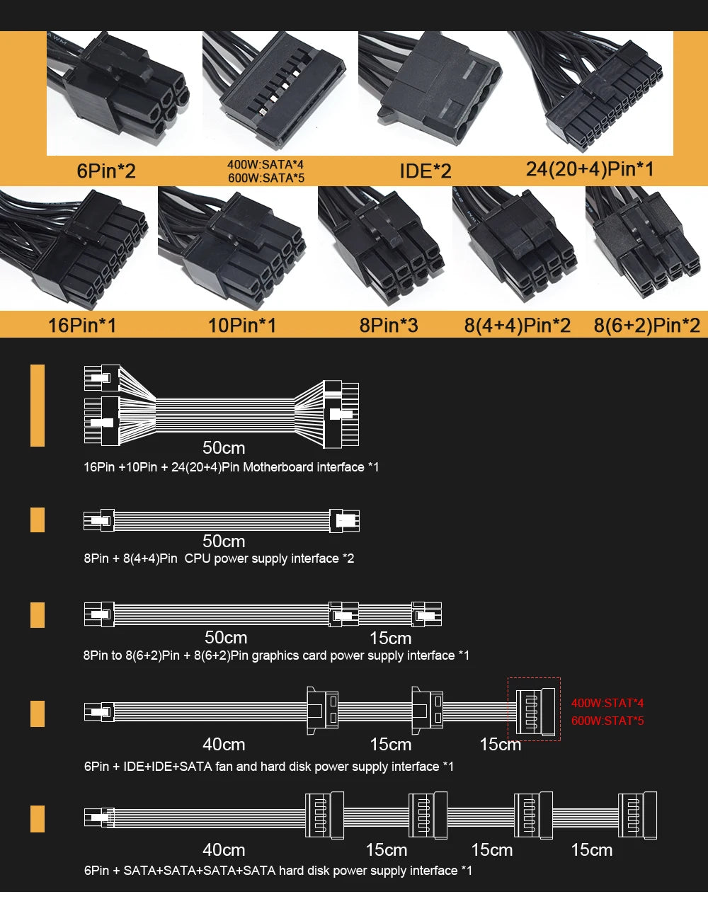 80Plus Bronze 400W 600W 110-230V Full Modular SFX Micro PC PSU High Efficiency Silent Fan Game Computer Power Supply