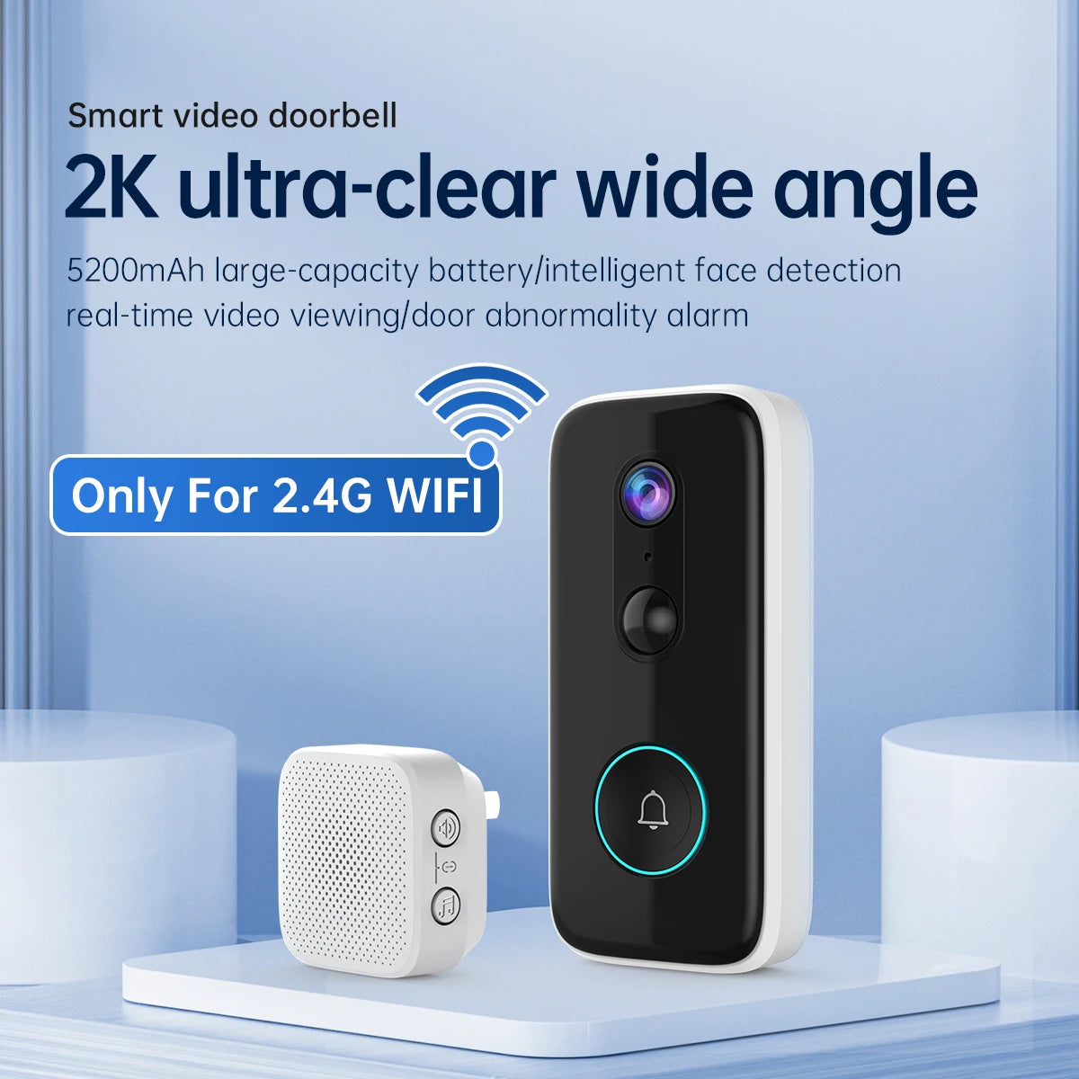 JOOAN 2K HD wireless doorbell camera, smart doorbell video Home Intercom HD night vision 2.4G WIFI rechargeable security doorbel