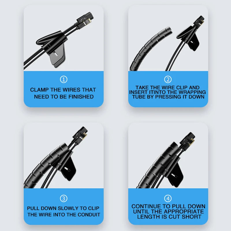 2M 16/10mm Flexible Spiral Cable Wire Protector Cable Organizer Computer Cord Protective Tube Clip Organizer Management Tools