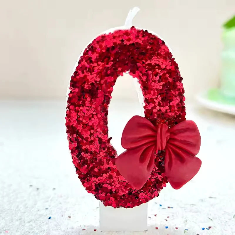 Sanrio 0-9 digit Birthday Candles,Lotus root pink bow tie with Glitter Sequins,  Suitable for Birthday Party Cake Decoration