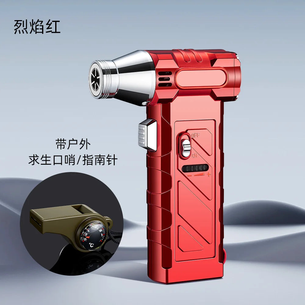 Outdoor Multifunctional Green Flame Butane Torch Lighter Three in One Whistle Lifesaving Whistle and Compass Welding Gun Lighter