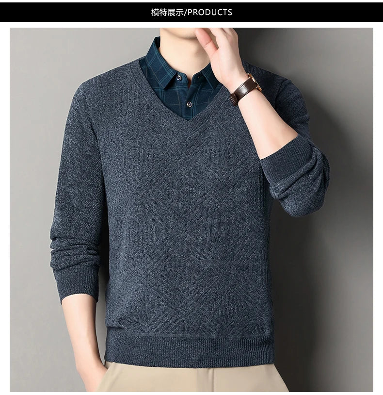 Fashion Thick Fleece Sweater Men's Knitting Pullover Men Winter Autumn Clothing Polo Neck Thickened Warm Pullovers